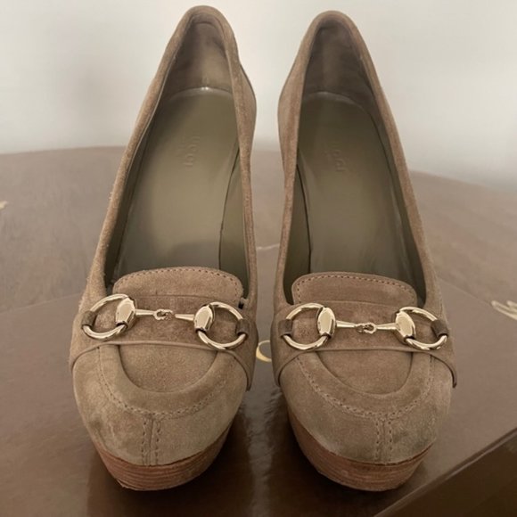 Gucci Dark Green Suede platforms size 37,5 - Picture 2 of 9